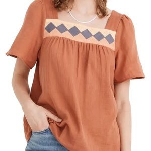 Orange patchwork square neck top